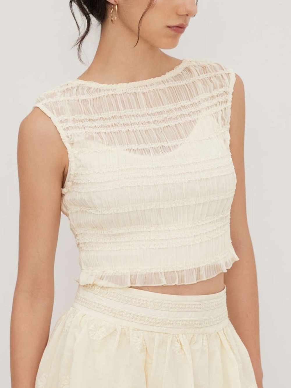 130. Cider Cream Smocked Ruffle Crop Top